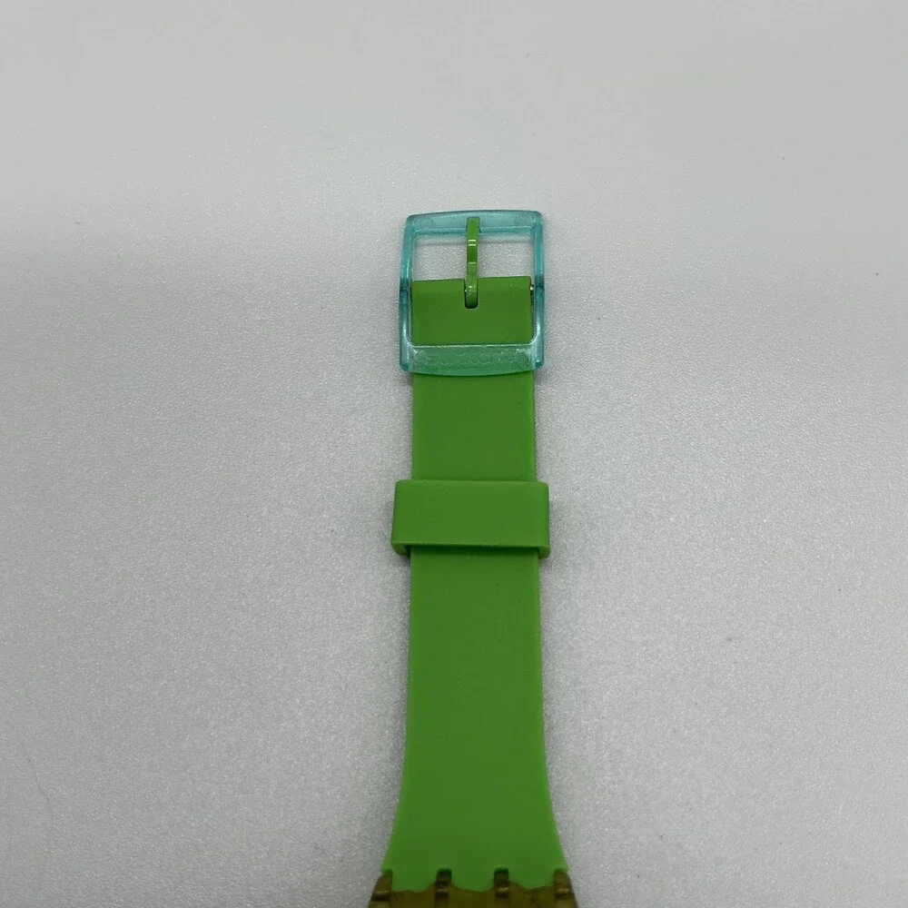Swatch Color the Sky Mens Watch 34mm Rainbow Dial Green Strap New Battery